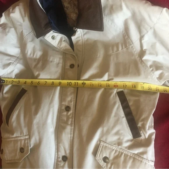 P.A. Originals Women's Sz S Barn Jacket Taupe w/Brown Faux Leather Trim Zip Up - Picture 10 of 15